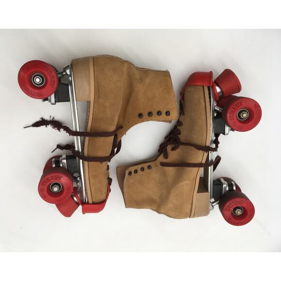 Vintage Tan Suede Riedell Roller Skates Rannalli Plate  KR Street Wheels Size 11 - Picture 2 of 9